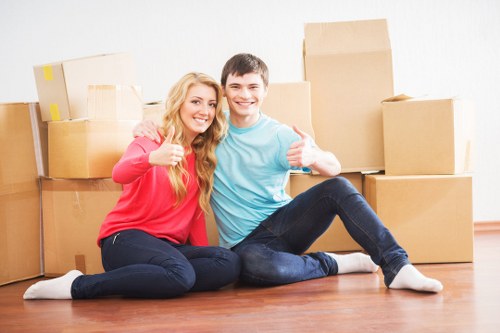 Moving day setup with boxes and furniture in a Harrow home