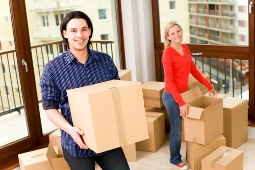 Office relocation preparation with organized equipment for Harrow removals